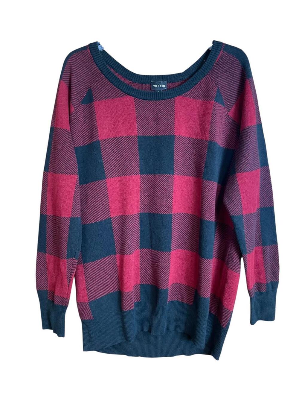 Torrid NWT red & black buffalo plaid sweater 1X